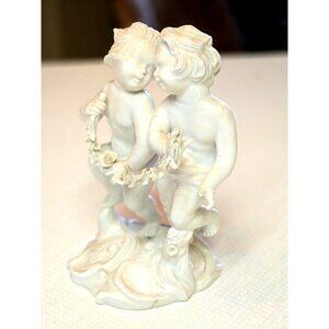 Parian Signed Italy Porcelain Statue Figurine Two Cherubs